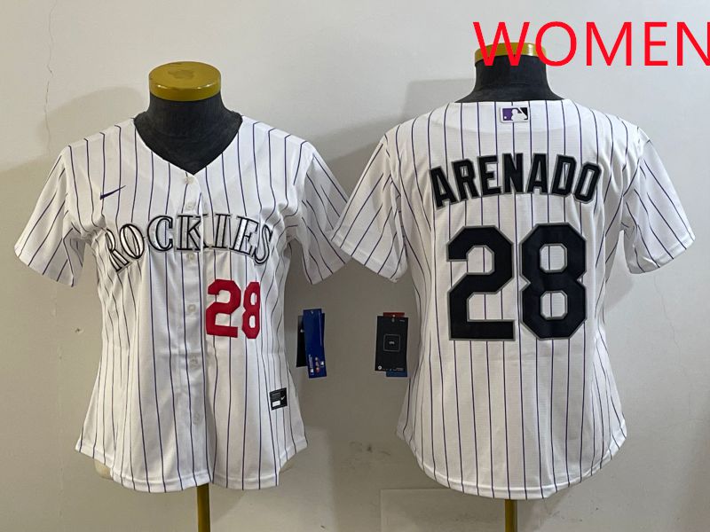 Women Colorado Rockies #28 Arenado White Stripe Game 2025 Nike MLB Jersey style 3->women mlb jersey->Women Jersey